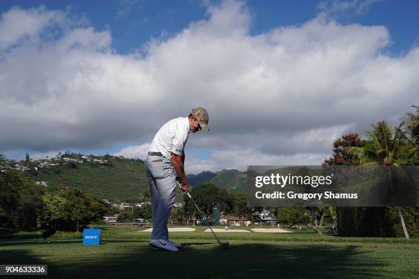 John Peterson of the United States plays his shot from the seventh tee during round three of the Sony Open In Hawaii at Waialae Country Club on...