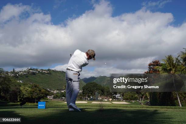 John Peterson of the United States plays his shot from the seventh tee during round three of the Sony Open In Hawaii at Waialae Country Club on...