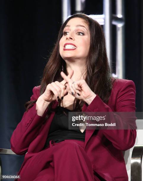 Actress Shoshannah Stern of the Sundance Now television show This Close signs onstage during the AMC portion of the 2018 Winter Television Critics...