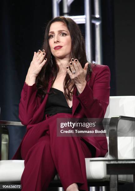 Actress Shoshannah Stern of the Sundance Now television show This Close signs onstage during the AMC portion of the 2018 Winter Television Critics...