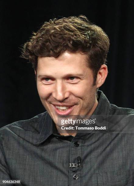 Actor Zach Gilford of the Sundance Now television show This Close participates in a panel discussion onstage during the AMC portion of the 2018...