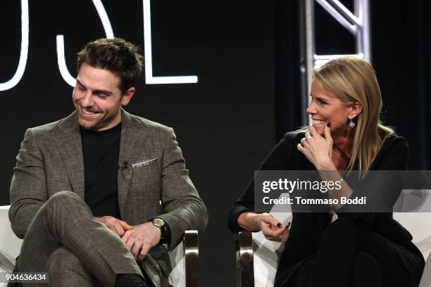 Actors Colt Prattes and Cheryl Hines of the Sundance Now television show This Close participate in a panel discussion onstage during the AMC portion...