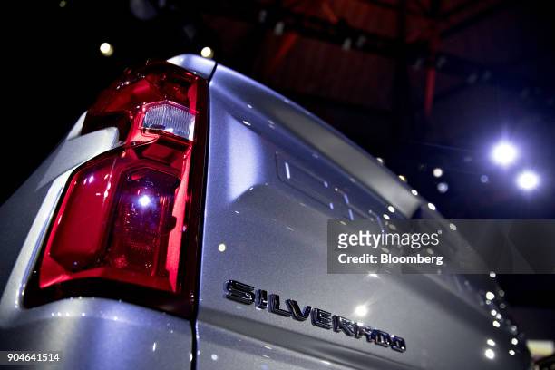 General Motors Co. 2019 Chevrolet Silverado pickup truck sits on display during the 2018 North American International Auto Show in Detroit, Michigan,...