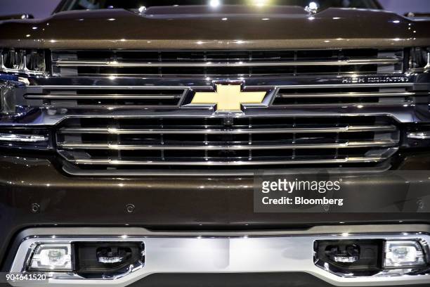 General Motors Co. 2019 Chevrolet Silverado pickup truck sits on display during the 2018 North American International Auto Show in Detroit, Michigan,...