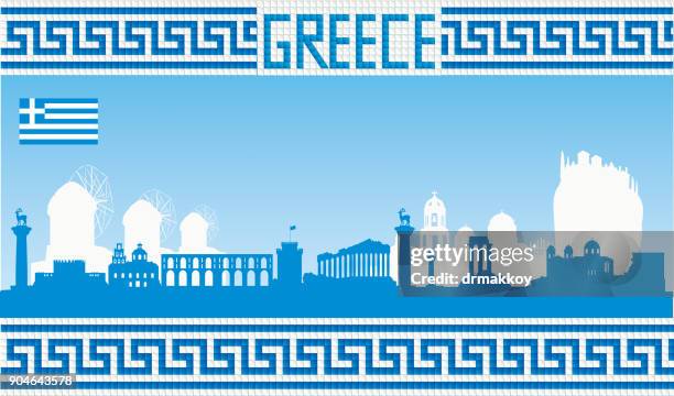 greece skyline - greek temple illustration stock illustrations