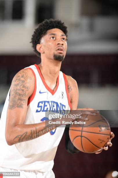 Christian Wood of the Delaware 87ers shoots the ball during NBA G League Showcase Game 26 between the Reno Bighorns and the Delaware 87ers on January...