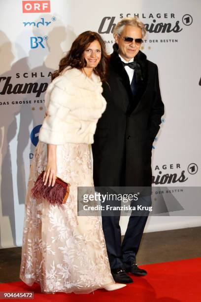 Andrea Bocelli and his wife Veronica Berti during the 'Schlagerchampions - Das grosse Fest der Besten' TV Show at Velodrom on January 13, 2018 in...