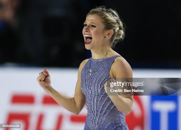 Kirsten Moore-Towers of Canada competes in the free pair program during the 2018 Canadian Tire National Skating Championships game at the Doug...