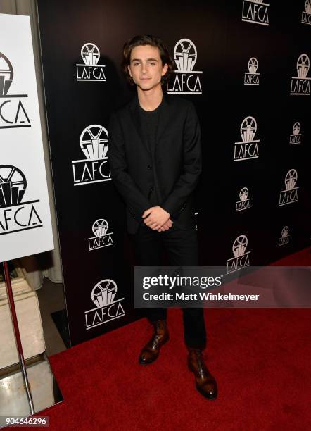 Timothee Chalamet attends the 43rd Annual Los Angeles Film Critics Association Awards on January 13, 2018 in Los Angeles, California.