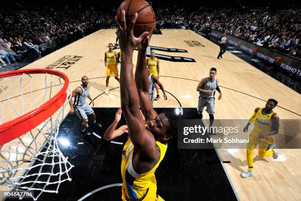 Kenneth Faried of the Denver Nuggets drives to the basket against the San Antonio Spurs on January 13, 2018 at the AT&T Center in San Antonio, Texas....