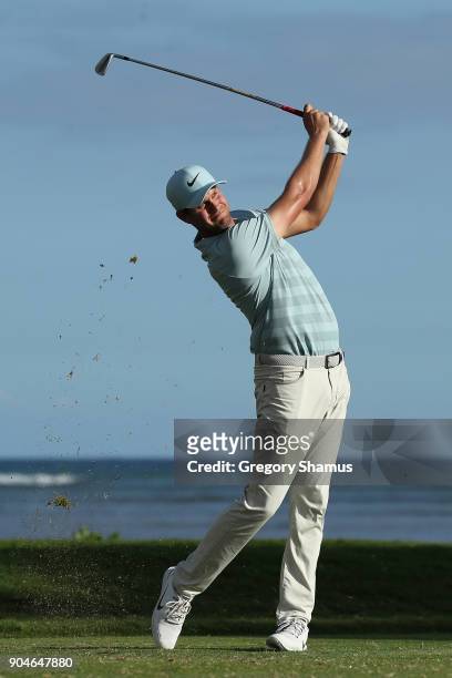Harris English of the United States plays his shot from the 17th tee during round three of the Sony Open In Hawaii at Waialae Country Club on January...