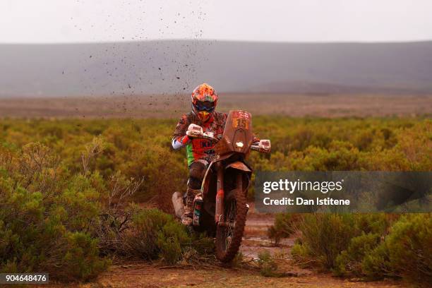 Laia Sanz of Spain and KTM rides a 450 Rally Replica KTM bike in the Elite ASO during stage seven of the 2018 Dakar Rally between La Paz and Uyuni on...