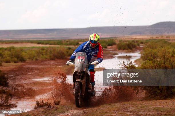 David Thomas of South Africa and HT Husqvarna Rally Raid rides a FR450 Rally Husqvarna bike in the Classe 2.1 : Super Production during stage seven...