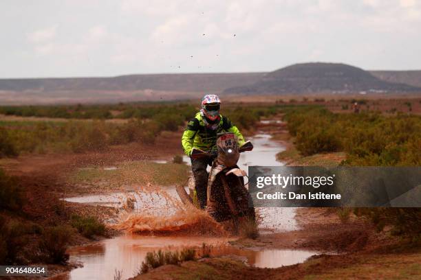 Fausto Mota of Spain and Tesla-Tamega Rally rides a PKL 450 KTM bike in the Classe 2.2 : Marathon during stage seven of the 2018 Dakar Rally between...