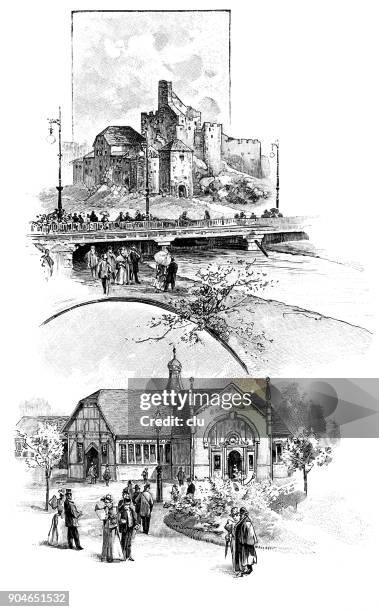 leipzig: taufers castle with alps diorama - diorama stock illustrations