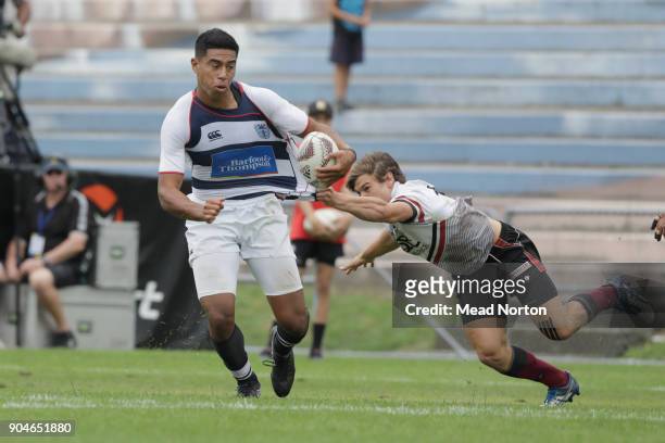 Salesi Rayasi during the Bayleys National Sevens match between Auckland and North Harbour at Rotorua International Stadium on January 14, 2018 in...