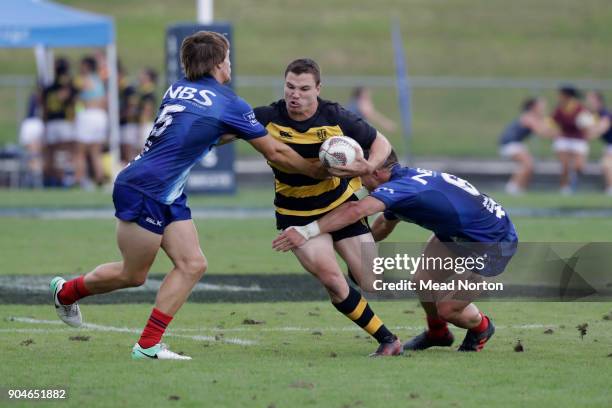 Warwick Lahmert during the Bayleys National Sevens match between Taranaki and Tasman at Rotorua International Stadium on January 14, 2018 in Rotorua,...