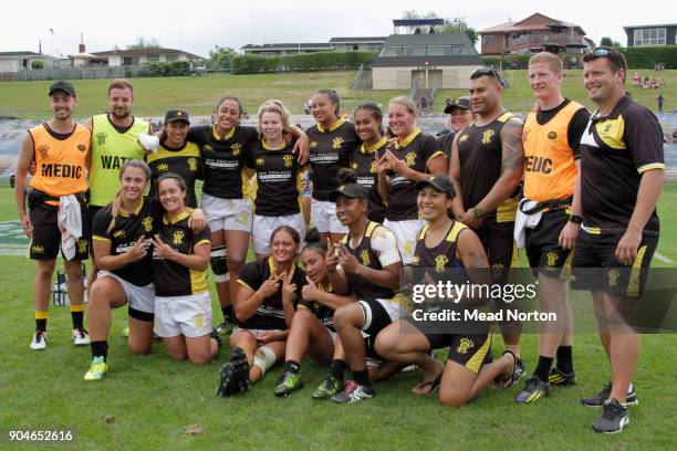 Wellington Women's team during the Bayleys National Sevens Tournament at Rotorua International Stadium on January 14, 2018 in Rotorua, New Zealand.
