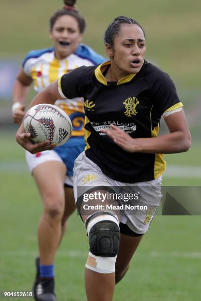 Danielle Paenga during the Bayleys National Sevens match between Wellington and Bay of Plenty at Rotorua International Stadium on January 14, 2018 in...