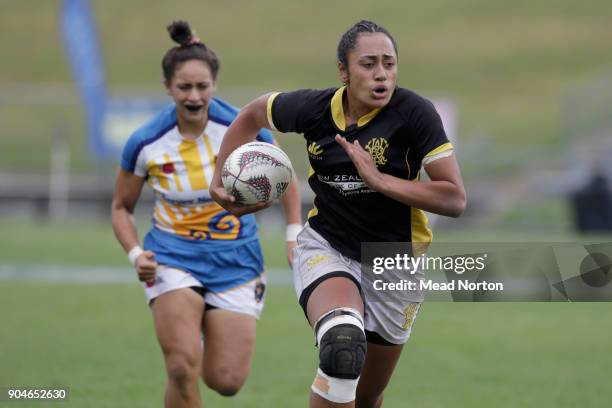 Danielle Paenga during the Bayleys National Sevens match between Wellington and Bay of Plenty at Rotorua International Stadium on January 14, 2018 in...