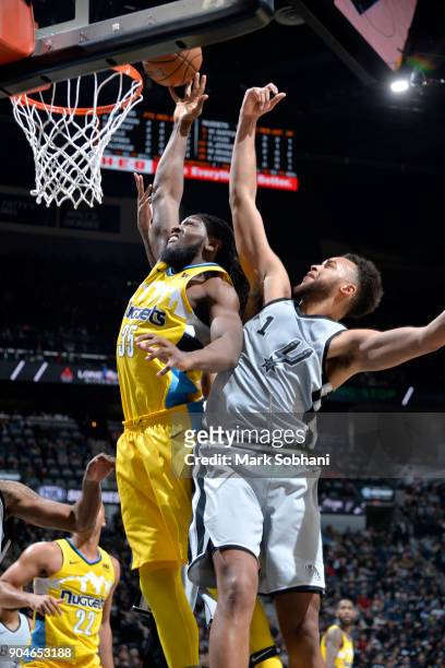 Kenneth Faried of the Denver Nuggets dunks the ball against the San Antonio Spurson January 13, 2018 at the AT&T Center in San Antonio, Texas. NOTE...