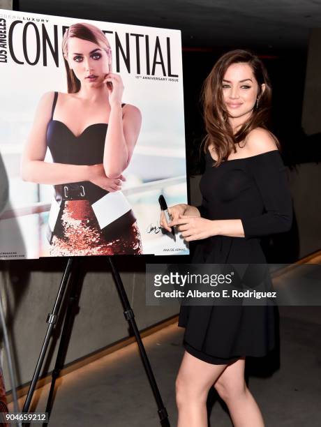 Ana de Armas attends Los Angeles Confidential Celebrates "Awards Issue" hosted by cover stars Alison Brie, Milo Ventimiglia and Ana De Armas at The...