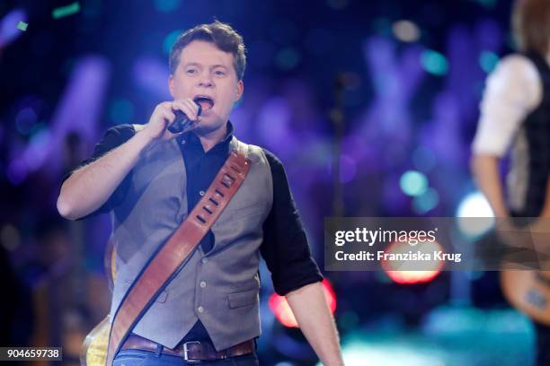 Patrick Michael Kelly performs during the 'Schlagerchampions - Das grosse Fest der Besten' TV Show at Velodrom on January 13, 2018 in Berlin, Germany.