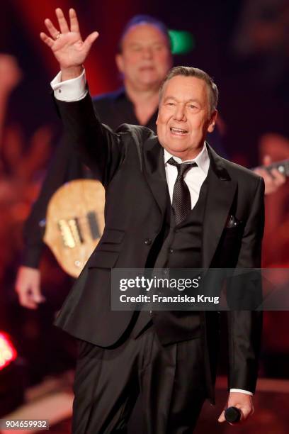 Roland Kaiser performs during the 'Schlagerchampions - Das grosse Fest der Besten' TV Show at Velodrom on January 13, 2018 in Berlin, Germany.