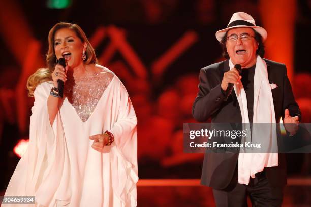 Al Bano & Romina Power perform during the 'Schlagerchampions - Das grosse Fest der Besten' TV Show at Velodrom on January 13, 2018 in Berlin, Germany.