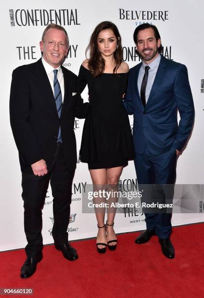 Spencer Beck, Editor-in-Chief, Los Angeles Confidential, Ana de Armas and Chris Gialanella, Group Publisher, Los Angeles Confidential attend Los...