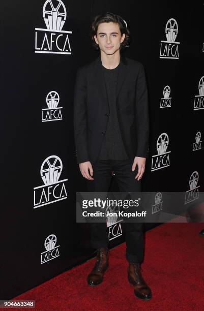 Timothee Chalamet attends the 43rd Annual Los Angeles Film Critics Association Awards on January 13, 2018 in Los Angeles, California.