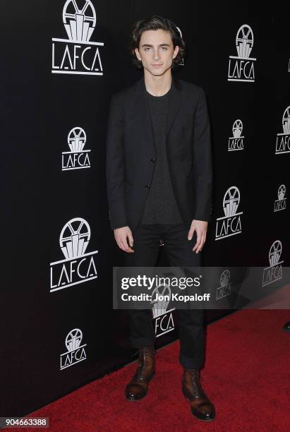 Timothee Chalamet attends the 43rd Annual Los Angeles Film Critics Association Awards on January 13, 2018 in Los Angeles, California.