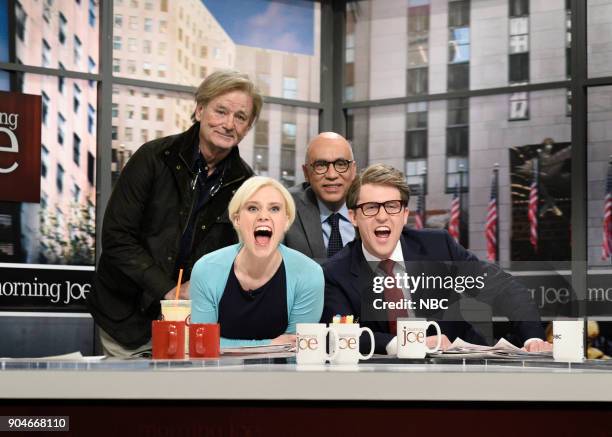 Sam Rockwell" Episode 1735 -- Pictured: Bill Murray as Steve Bannon, Fred Armisen as Michael Wolff, Kate McKinnon as Mika Brezinski, Alex Moffat as...