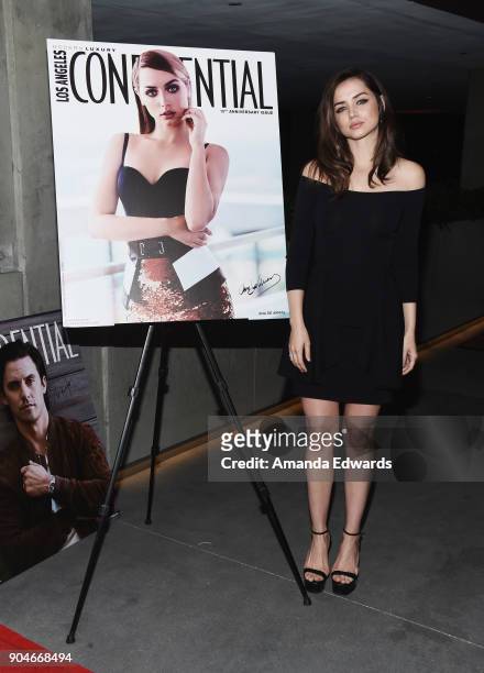 Actress Ana de Armas arrives at the Los Angeles Confidential "Awards Issue" Celebration hosted by cover stars Alison Brie, Milo Ventimiglia and Ana...