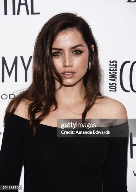 Actress Ana de Armas arrives at the Los Angeles Confidential "Awards Issue" Celebration hosted by cover stars Alison Brie, Milo Ventimiglia and Ana...