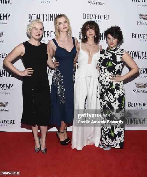 Actresses Kimmy Gatewood, Betty Gilpin, Alison Brie and Rebekka Johnson arrive at the Los Angeles Confidential "Awards Issue" Celebration hosted by...