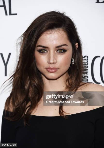 Actress Ana de Armas arrives at the Los Angeles Confidential "Awards Issue" Celebration hosted by cover stars Alison Brie, Milo Ventimiglia and Ana...