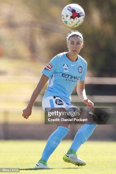 Alanna Kennedy of Melbourne City passes the ball during the round 11 W-League match between the Melbourne Victory and Melbourne City at Epping...