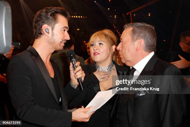 Florian Silbereisen, Maite Kelly and Roland Kaiser during the 'Schlagerchampions - Das grosse Fest der Besten' TV Show at Velodrom on January 13,...