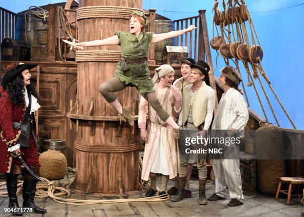 Sam Rockwell" Episode 1735 -- Pictured: Sam Rockwell as Captain Hook, Kate McKinnon as Peter Pan, Luke Nulll, Mikey Day, Kyle Mooney, Pete Davidson...