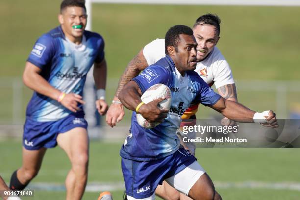 Erenimo Tau during the Bayleys National Sevens match between Waikato and Tasman at Rotorua International Stadium on January 14, 2018 in Rotorua, New...