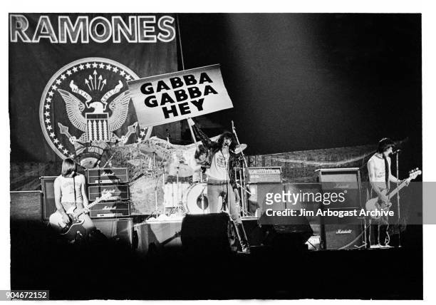 Punk rock group The Ramones at the infamous concert they opened for Black Sabbath and Van Halen at The Omni November 13, 1978 in Atlanta, Georgia.