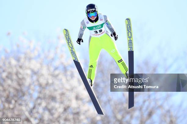 Spela Rogelj of Slovenia competes in the Ladies normal hill individual during day two of the FIS Ski Jumping Women's World cup at Miyanomori Ski Jump...