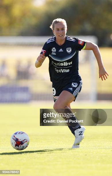 Natasha Dowie of Melbourne Victory runs with the ball during the round 11 W-League match between the Melbourne Victory and Melbourne City at Epping...