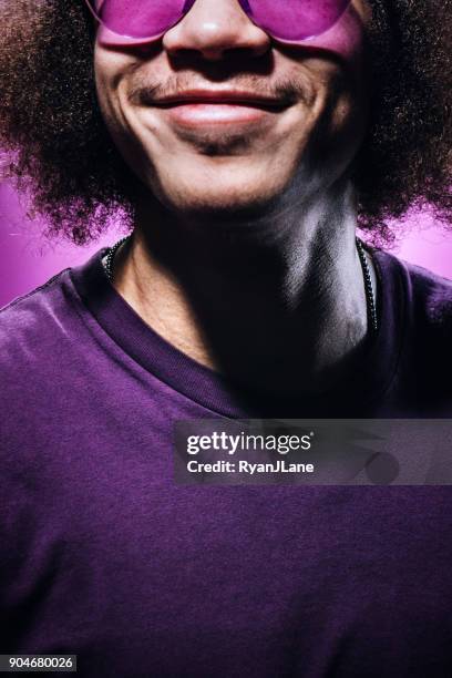 color surge purple portrait of young man - vestuário monocromo imagens e fotografias de stock
