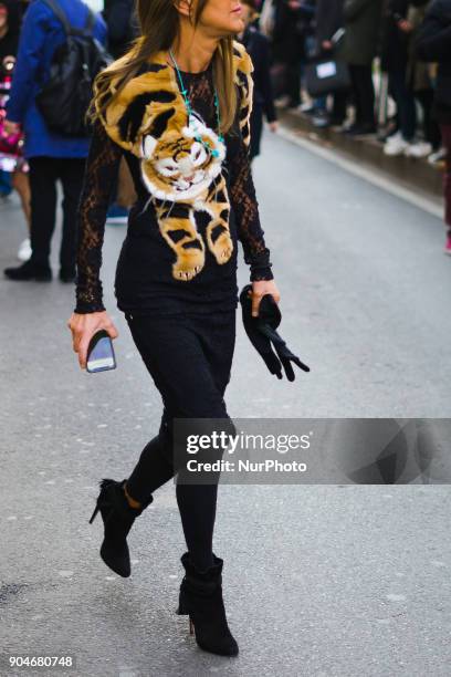 Anna Dello Russo is seen on the set of the Dolce &amp; Gabbana Advertising Campaign street style during Milan Men's Fashion Week Fall/Winter 2018/19...