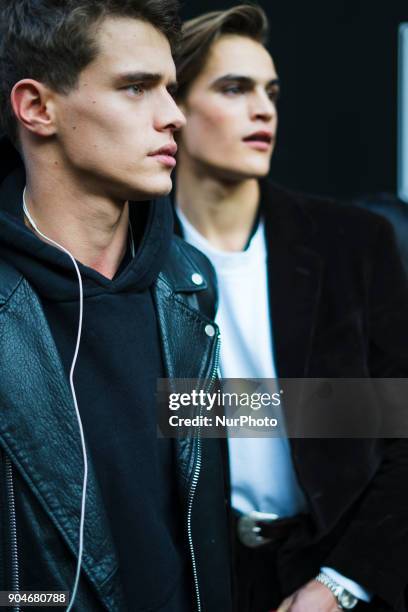 Guest is seen on the set of the Dolce &amp; Gabbana Advertising Campaign street style during Milan Men's Fashion Week Fall/Winter 2018/19 on January...