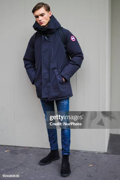 Guest is seen on the set of the Dolce &amp; Gabbana Advertising Campaign street style during Milan Men's Fashion Week Fall/Winter 2018/19 on January...