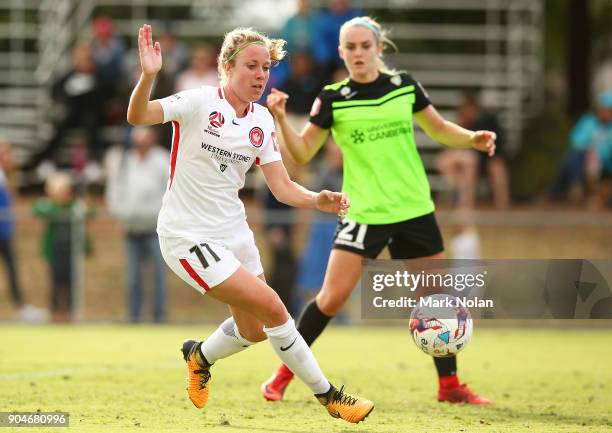 Marlous Pieete of the Wanderers in action during the round 11 W-League match between Canberra United and the Western Sydney Wanderers at McKellar...