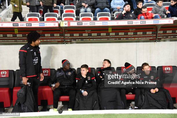 Dante, Mario Balotelli, Remi Walter, Yoan Cardinale, Christophe Jallet and Vincent Koziello of Nice during the Ligue 1 match between Nice and Amiens...